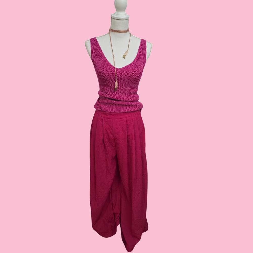 Vintage Bright Fuchsia Crochet Tank Top, S/M